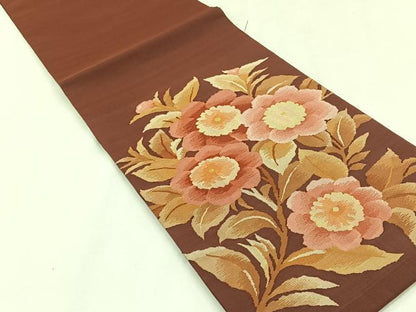平和屋着物◎太鼓柄袋帯　ふくれ織　枝花文　正絹　逸品　CABK2827yk