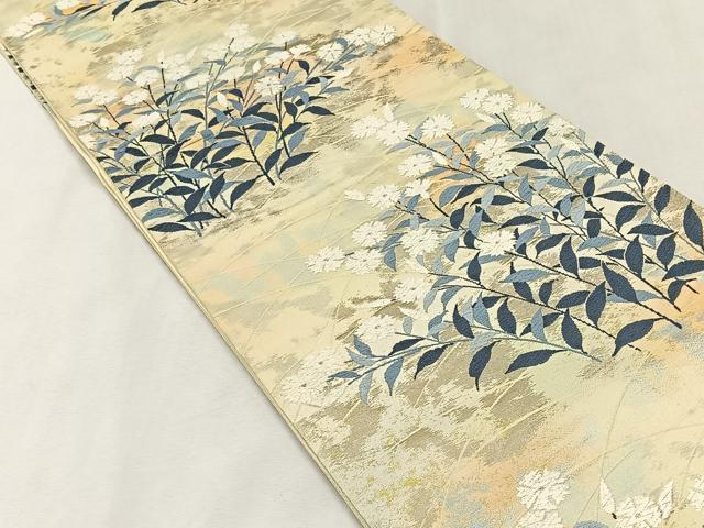 平和屋着物◎六通柄袋帯　唐織　枝花文　銀糸　正絹　逸品　CABK2831yk
