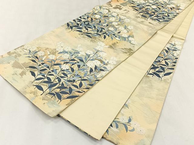 平和屋着物◎六通柄袋帯　唐織　枝花文　銀糸　正絹　逸品　CABK2831yk