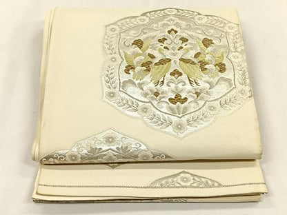 平和屋着物◎六通柄袋帯　向かい鳥花唐草文　金銀糸　正絹　逸品　CABK2833yk