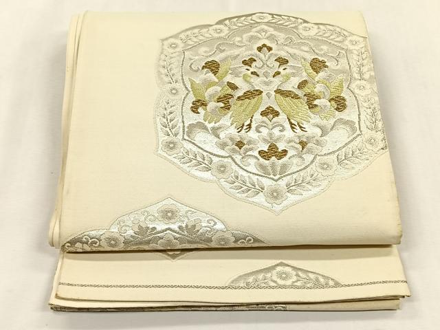 平和屋着物◎六通柄袋帯　向かい鳥花唐草文　金銀糸　正絹　逸品　CABK2833yk