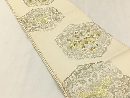 平和屋着物◎六通柄袋帯　向かい鳥花唐草文　金銀糸　正絹　逸品　CABK2833yk