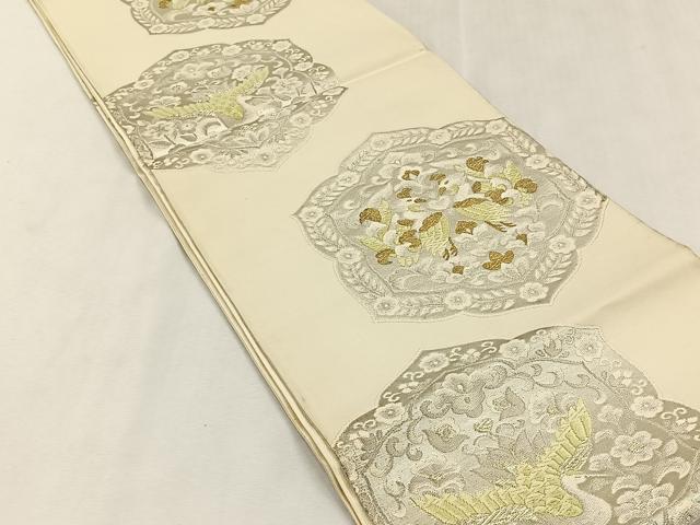 平和屋着物◎六通柄袋帯　向かい鳥花唐草文　金銀糸　正絹　逸品　CABK2833yk