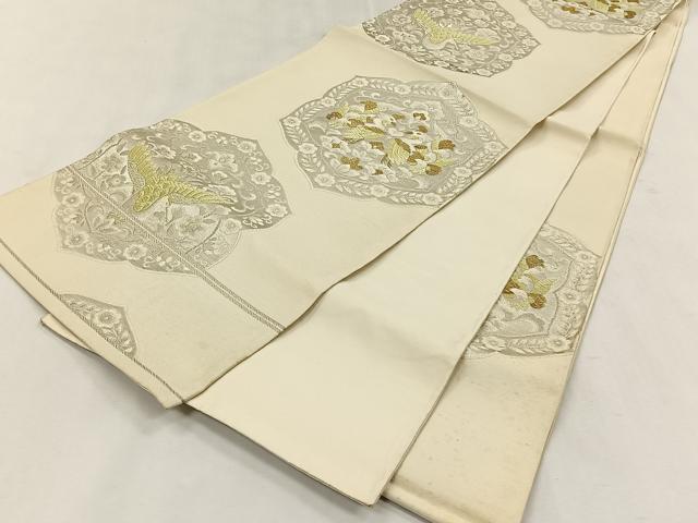 平和屋着物◎六通柄袋帯　向かい鳥花唐草文　金銀糸　正絹　逸品　CABK2833yk
