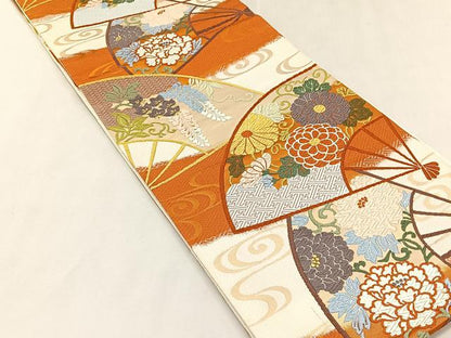 平和屋着物◎西陣　鈴木謹製　六通柄袋帯　唐織　唐錦　風雅華扇文　金糸　証紙付き　正絹　逸品　CABK2836yk