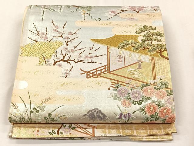 平和屋着物◎六通柄袋帯　唐織　風景文　金糸　正絹　逸品　CABK2837yk