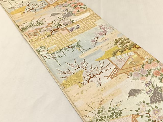 平和屋着物◎六通柄袋帯　唐織　風景文　金糸　正絹　逸品　CABK2837yk