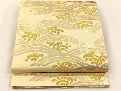 平和屋着物◎全通柄袋帯　流水文　金糸　正絹　逸品　CABK2839yk