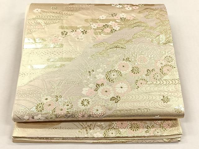平和屋着物◎六通柄袋帯　流水草花文　金糸　正絹　逸品　CABK2841yk