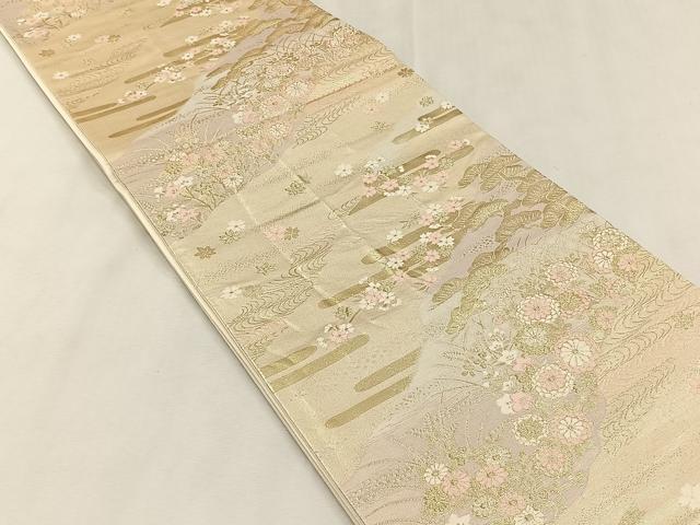 平和屋着物◎六通柄袋帯　流水草花文　金糸　正絹　逸品　CABK2841yk