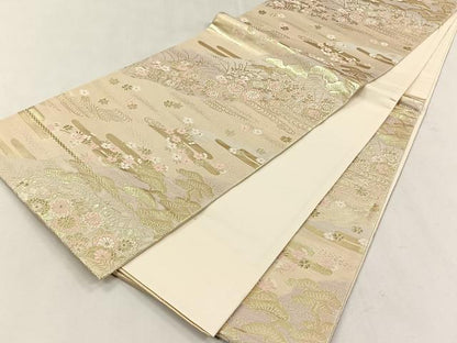 平和屋着物◎六通柄袋帯　流水草花文　金糸　正絹　逸品　CABK2841yk