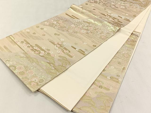 平和屋着物◎六通柄袋帯　流水草花文　金糸　正絹　逸品　CABK2841yk