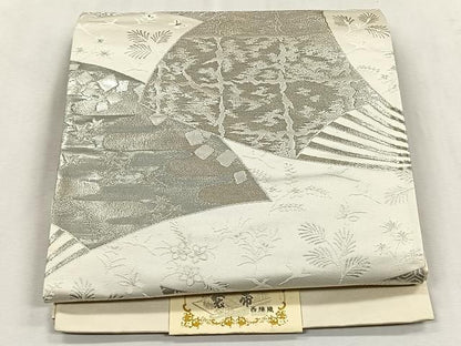 平和屋着物◎西陣　六通柄袋帯　扇面更紗花唐草文　プラチナ箔　二重箔　証紙付き　正絹　逸品　未使用　CABK2843yk