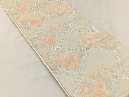 平和屋着物◎六通柄袋帯　唐織　草花文　銀糸　やまとオリジナル　正絹　逸品　CABK2844yk