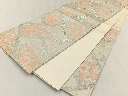 平和屋着物◎六通柄袋帯　唐織　草花文　銀糸　やまとオリジナル　正絹　逸品　CABK2844yk