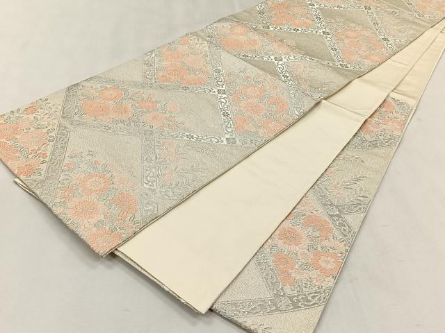 平和屋着物◎六通柄袋帯　唐織　草花文　銀糸　やまとオリジナル　正絹　逸品　CABK2844yk