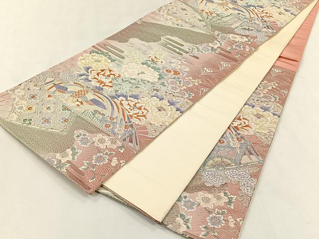 平和屋着物◎六通柄袋帯　唐織　瑞鳥花苑　九百錦プラチナ箔　正絹　逸品　CABK2845yk