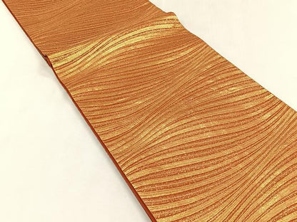 平和屋着物◎全通柄袋帯　よろけ縞　金糸　正絹　逸品　CABK2847yk