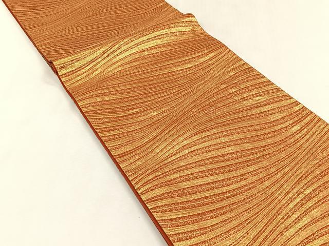 平和屋着物◎全通柄袋帯　よろけ縞　金糸　正絹　逸品　CABK2847yk