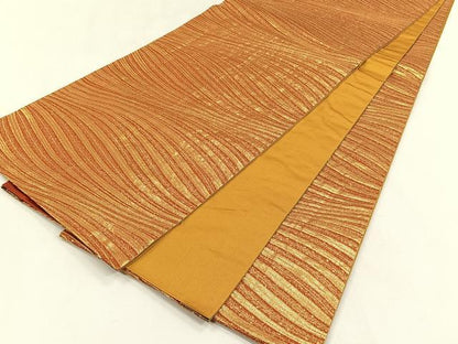 平和屋着物◎全通柄袋帯　よろけ縞　金糸　正絹　逸品　CABK2847yk