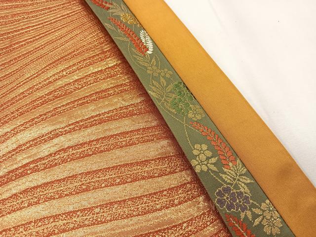 平和屋着物◎全通柄袋帯　よろけ縞　金糸　正絹　逸品　CABK2847yk