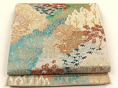 平和屋着物◎六通柄袋帯　風景文　金銀糸　正絹　逸品　CABK2849yk