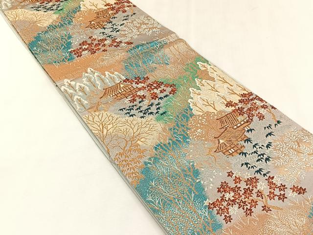 平和屋着物◎六通柄袋帯　風景文　金銀糸　正絹　逸品　CABK2849yk