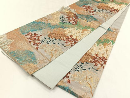 平和屋着物◎六通柄袋帯　風景文　金銀糸　正絹　逸品　CABK2849yk