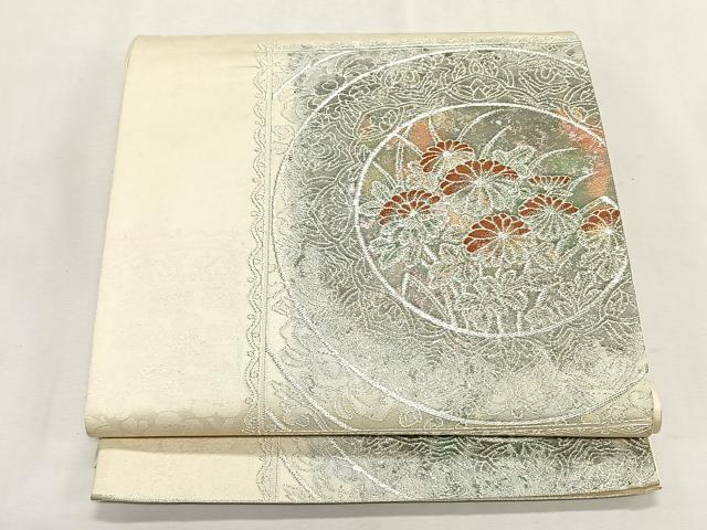 平和屋着物◎六通柄袋帯　手織　絵皿菊文　銀糸　正絹　逸品　CABK2850yk