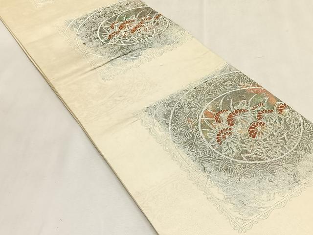 平和屋着物◎六通柄袋帯　手織　絵皿菊文　銀糸　正絹　逸品　CABK2850yk