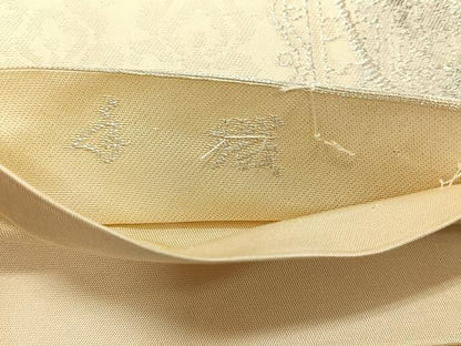 平和屋着物◎六通柄袋帯　手織　絵皿菊文　銀糸　正絹　逸品　CABK2850yk