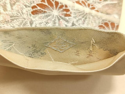 平和屋着物◎六通柄袋帯　手織　絵皿菊文　銀糸　正絹　逸品　CABK2850yk