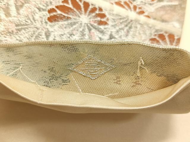 平和屋着物◎六通柄袋帯　手織　絵皿菊文　銀糸　正絹　逸品　CABK2850yk