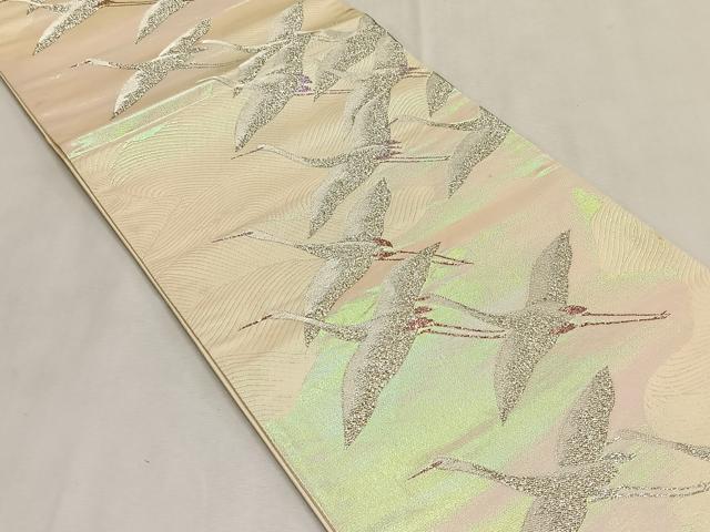 平和屋着物◎六通柄袋帯　飛鶴文　銀糸　正絹　逸品　CABK2851yk