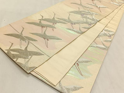 平和屋着物◎六通柄袋帯　飛鶴文　銀糸　正絹　逸品　CABK2851yk