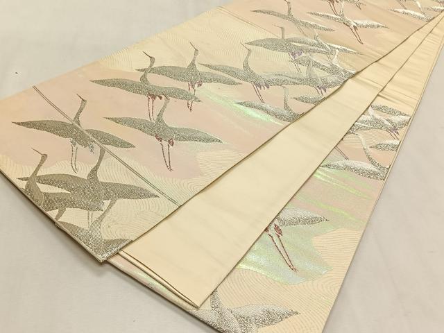 平和屋着物◎六通柄袋帯　飛鶴文　銀糸　正絹　逸品　CABK2851yk