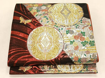 平和屋着物◎六通柄袋帯　花蝶丸文　金銀糸　正絹　逸品　CABK2854yk
