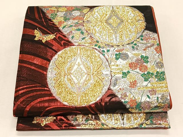 平和屋着物◎六通柄袋帯　花蝶丸文　金銀糸　正絹　逸品　CABK2854yk