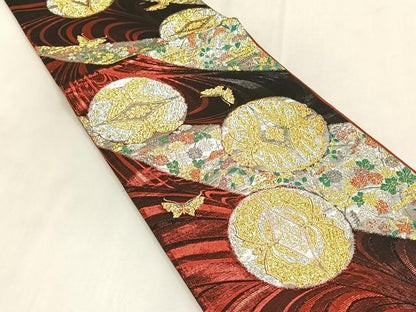 平和屋着物◎六通柄袋帯　花蝶丸文　金銀糸　正絹　逸品　CABK2854yk