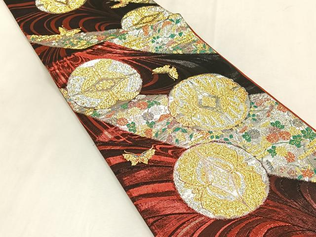 平和屋着物◎六通柄袋帯　花蝶丸文　金銀糸　正絹　逸品　CABK2854yk