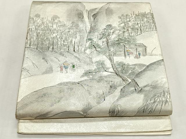 平和屋着物◎太鼓柄袋帯　作家物　手描き　風景文　正絹　逸品　CABK2857yk