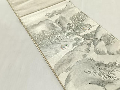 平和屋着物◎太鼓柄袋帯　作家物　手描き　風景文　正絹　逸品　CABK2857yk
