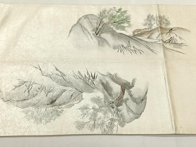 平和屋着物◎太鼓柄袋帯　作家物　手描き　風景文　正絹　逸品　CABK2857yk