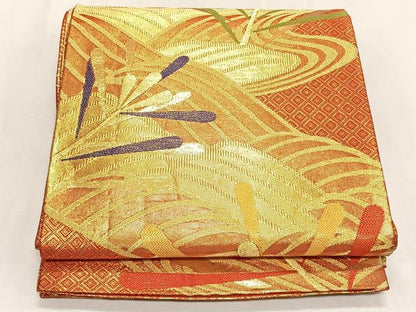 平和屋着物◎佐賀錦　両面　全通柄袋帯　波松葉紋　金糸　正絹　逸品　CABK2860yk