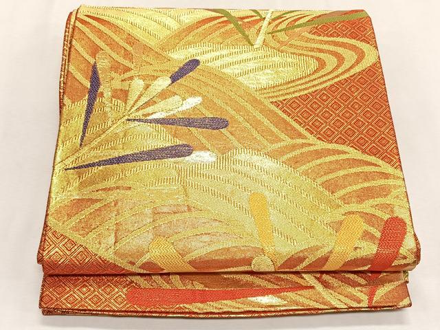 平和屋着物◎佐賀錦　両面　全通柄袋帯　波松葉紋　金糸　正絹　逸品　CABK2860yk
