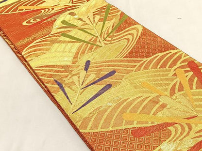 平和屋着物◎佐賀錦　両面　全通柄袋帯　波松葉紋　金糸　正絹　逸品　CABK2860yk