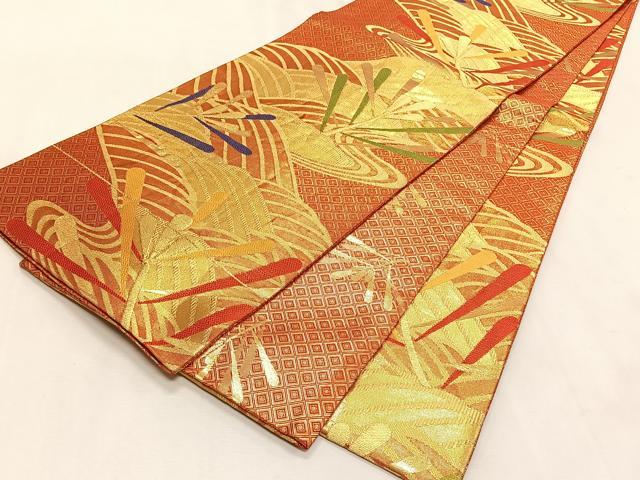 平和屋着物◎佐賀錦　両面　全通柄袋帯　波松葉紋　金糸　正絹　逸品　CABK2860yk