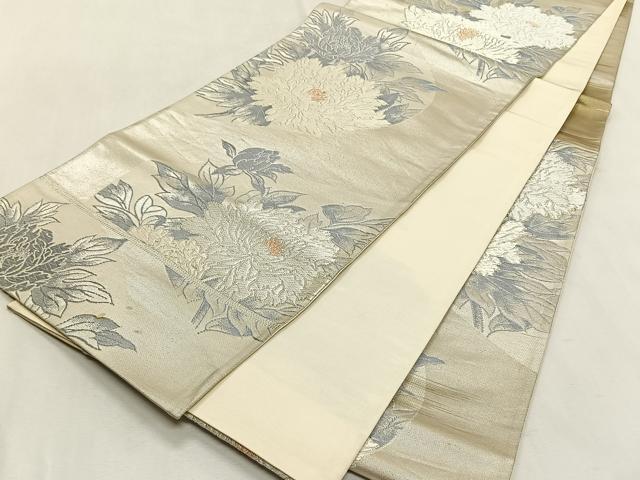 平和屋着物◎六通柄袋帯　牡丹　銀糸　正絹　逸品　CABK2867yk