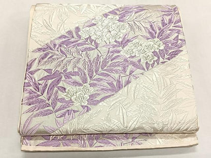 平和屋着物◎流水袋帯　唐織　枝花文　銀糸　正絹　逸品　CABK2870yk