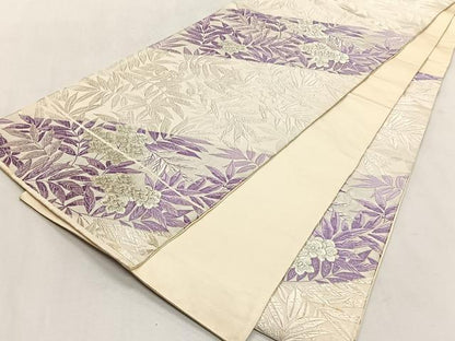 平和屋着物◎流水袋帯　唐織　枝花文　銀糸　正絹　逸品　CABK2870yk